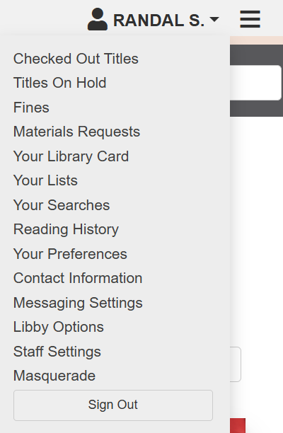 Account drop down menu